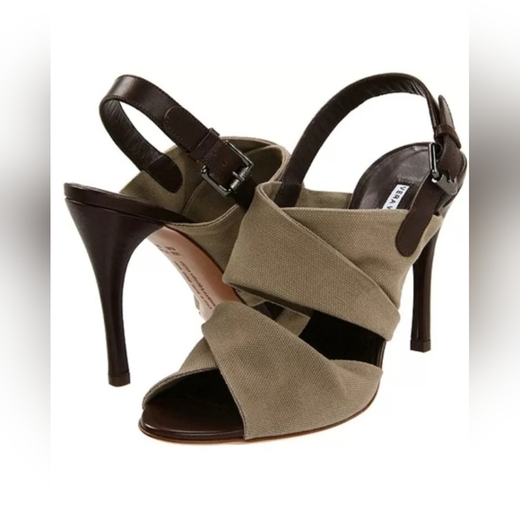 Vera Wang Lavender Label "George" Crisscross Strap Sandals Olive 10M $298 EEUC - Picture 1 of 11